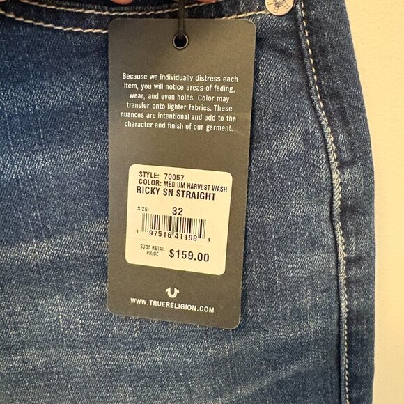 NWT True Religion Ricky Relaxed Straight Men’s Jeans Size 32 Denim Western - Picture 6 of 14